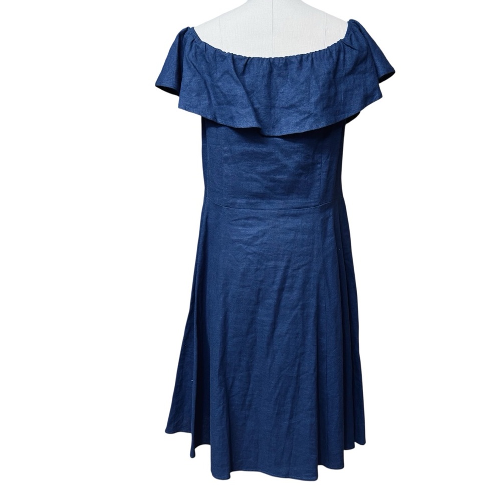 Saks Fifth Avenue Linen Off Shoulder Dress Size 14 Blue Sustainable Cottagecore - Picture 2 of 10